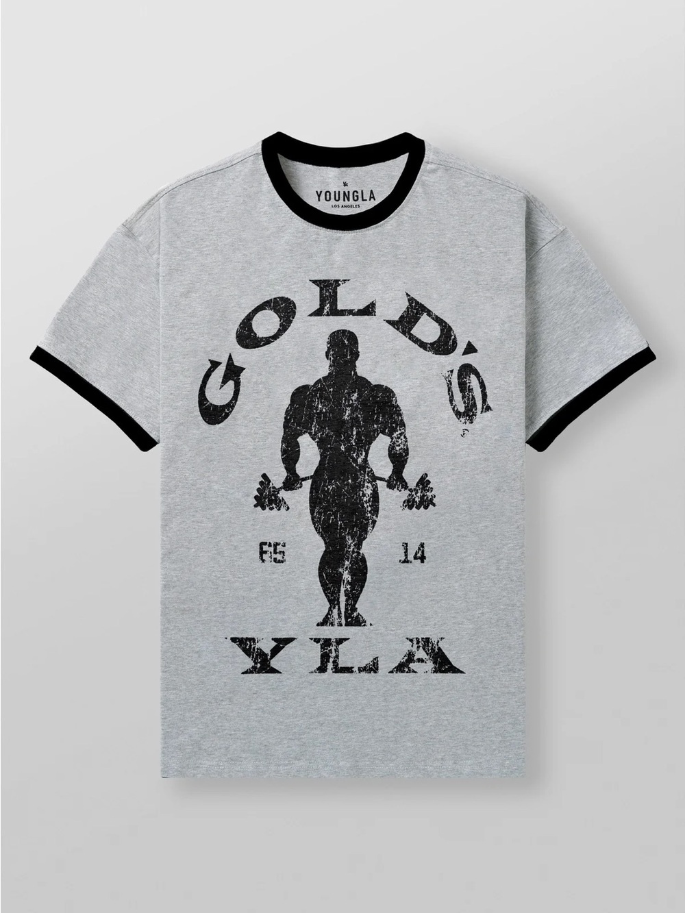 YoungLA Grey Gold’s Gym Ringer T-Shirt with Black Graphic